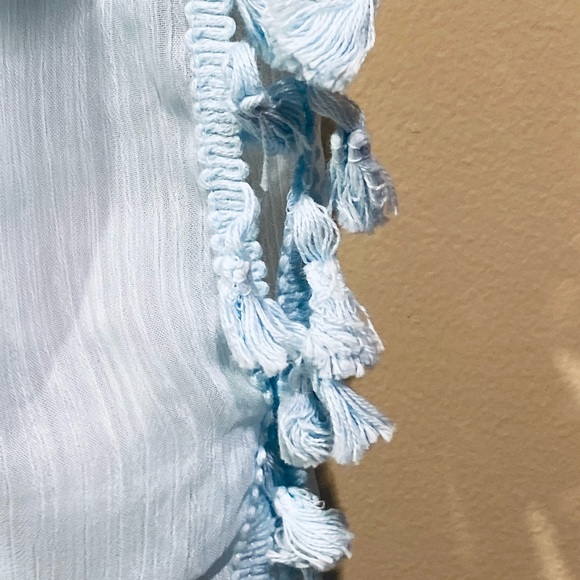 🌟2xHP🌟NWOT Blue Chiffon Pom Pom Tunic Boho Coverup - Picture 5 of 10